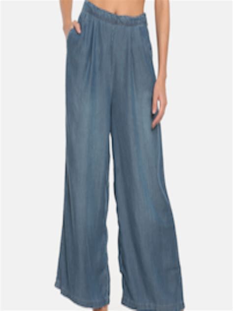 Buy Go Colors Women Blue Solid Denim Wide Leg Palazzos - Palazzos for Women 2703324 | Myntra