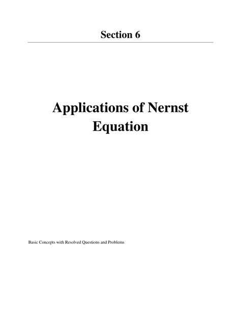 (PDF) Applications of Nernst Equation: Basic Concepts with Resolved Questions and Problems ...