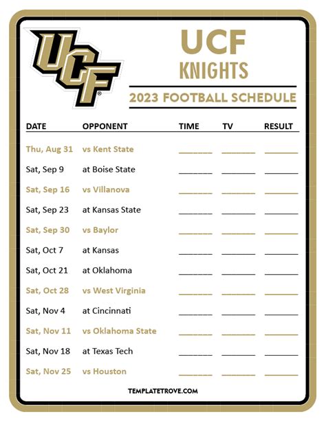 Printable 2023 UCF Knights Football Schedule