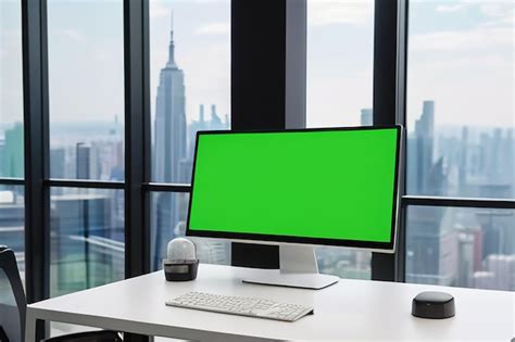 Premium Photo | Desktop Computer Monitor with Mock Up Green Screen ...