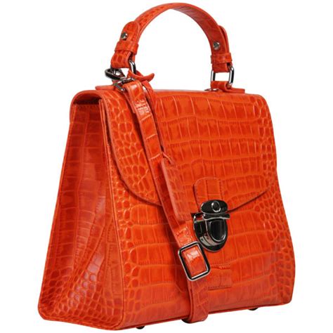 OSPREY LONDON The Maudie Polished Croc Leather Cross Body Bag - Orange