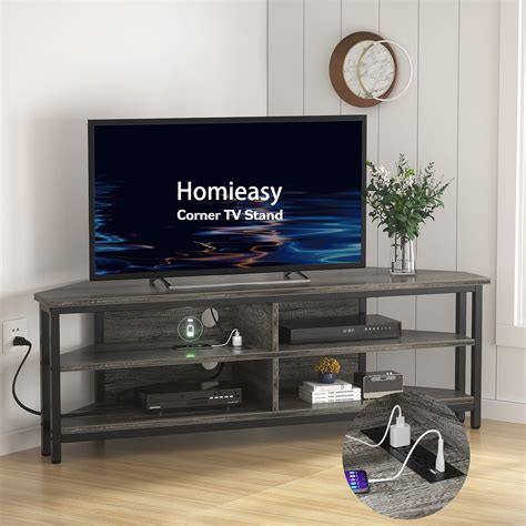 Homieasy 55 inch Corner TV Stand with Power Outlet, Corner ...