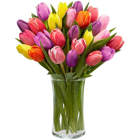 Send 15 pcs Multi Color Tulips in Glass Vase to Manila Philippines