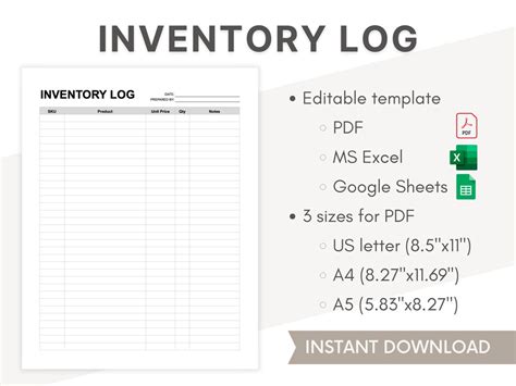 Business Inventory Log Editable Pdf/google Sheets/excel Template ...