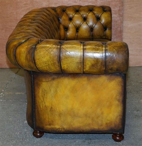 1920's Art Deco Hand Dyed Restored Whisky Brown Leather Chesterfield ...