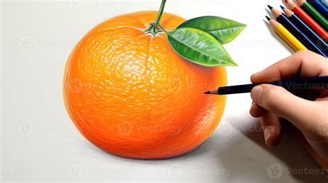 3D Art Presenting Image of Hand Drawing Realistic Orange with Pencil ...