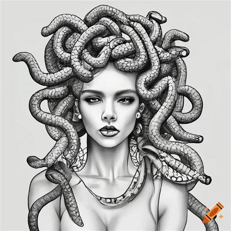 Clean line art coloring page of medusa on Craiyon