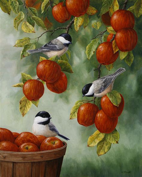 Bird Painting - Apple Harvest Chickadees Painting by Crista Forest