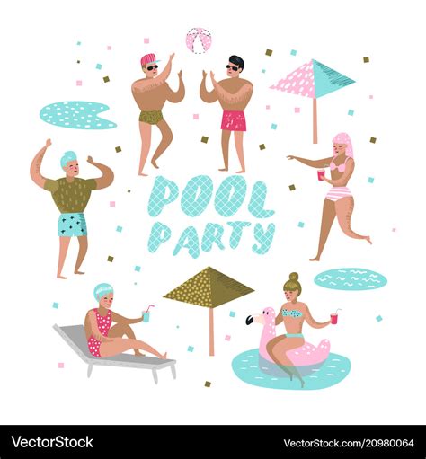 Pool party characters people swimming relaxing Vector Image