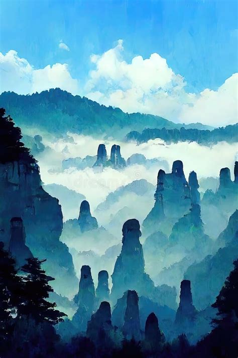 Zhangjiajie Avatar Mountains Located in China, Hunan Stock Illustration - Illustration of ...