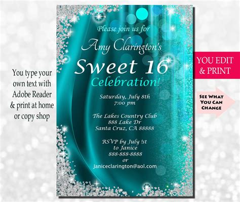 Sweet Sixteen Invitation Sweet Sixteen Party Invitation