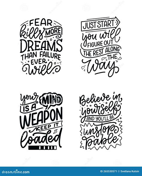 Set with Hand Drawn Motivation Lettering Quotes in Modern Calligraphy ...