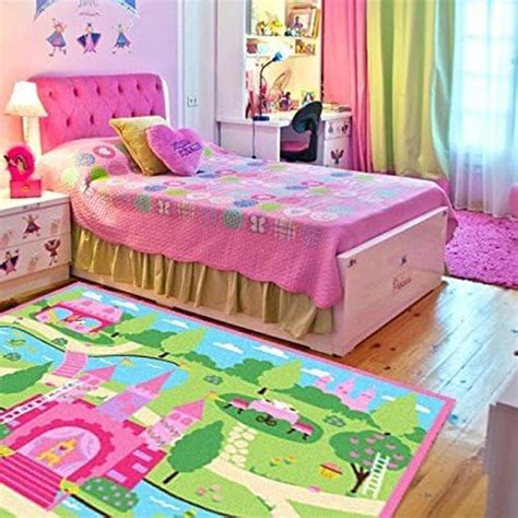 Amazon.com: HUAHOO Pink Girls Bedroom Rugs Cartoon Castle Kids Rug Bedroom Floor Rugs Nylon ...