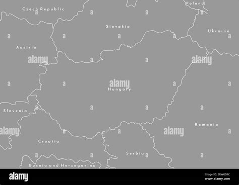 Vector modern illustration. Simplified political map with Hungary in the cener and borders with ...
