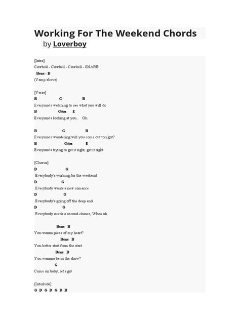 Working For The Weekend Chords | PDF