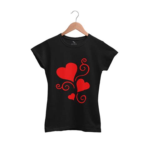 HEART DESIGN Printed Round Neck Black T-Shirts – Sistylo.com