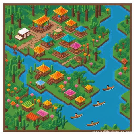 Xochimilco Illustrated Map Design | Stable Diffusion Online