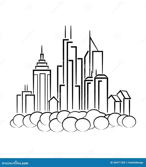 Line art of cityscape stock illustration. Illustration of architectural ...