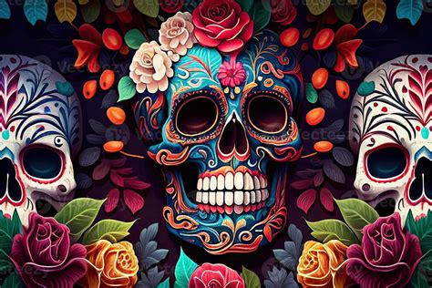 Dia De Los Muertos Background Day of the Dead Art Decoration, Bones ...