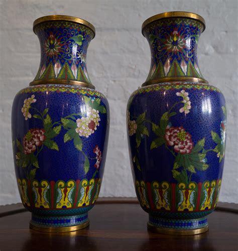 Pair Of Blue Cloisonne Vases | 700246 | Sellingantiques.co.uk