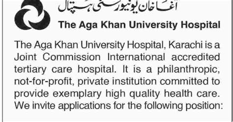 The Aga Khan University Hospital Karachi Jobs - Latest Career PK