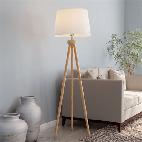 Lavish Home Tripod Floor Lamp with LED Bulb and Natural Oak Wood Base - Walmart.com