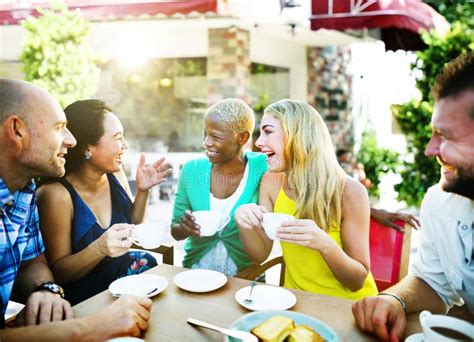 Friends Chilling Out Enjoying Meal in Restaurant Stock Image - Image of ...