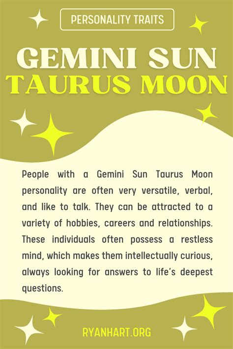 Gemini Sun Taurus Moon Personality Traits | Ryan Hart