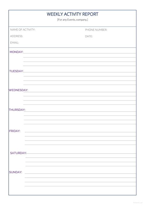 Sample Weekly Activity Report Template in Microsoft Word | Template.net