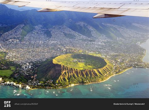 Above view of a volcano Diamond Head stock photo - OFFSET