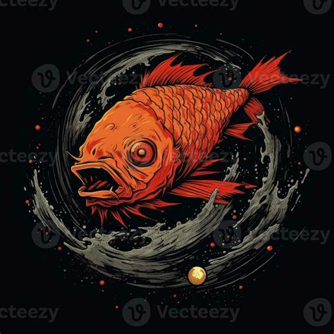 crazy fish angry furious mad portrait expressive illustration artwork oil painted sketch tattoo ...