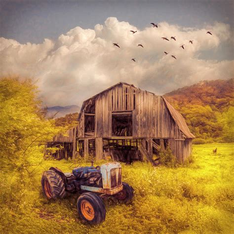 Rusty Tractor at the Old Barn Painting Photograph by Debra and Dave Vanderlaan