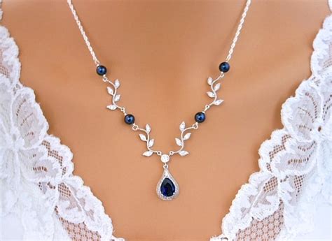 Navy BLUE Wedding Necklace VINE Necklace Sapphire Blue Y