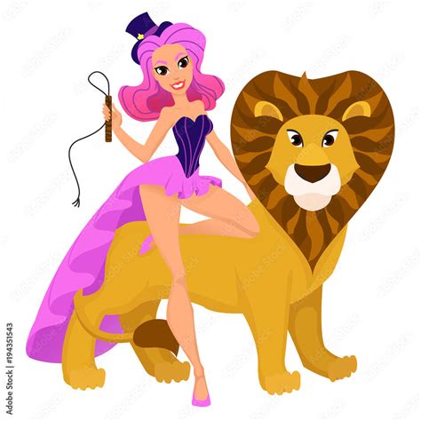 Woman and lion. Lion tamer. Character representing Leo for a modern horoscope. EPS10 vector ...