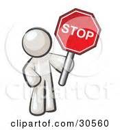 Clipart Illustration of a Red Man Holding a Red Stop Sign by Leo Blanchette #30561