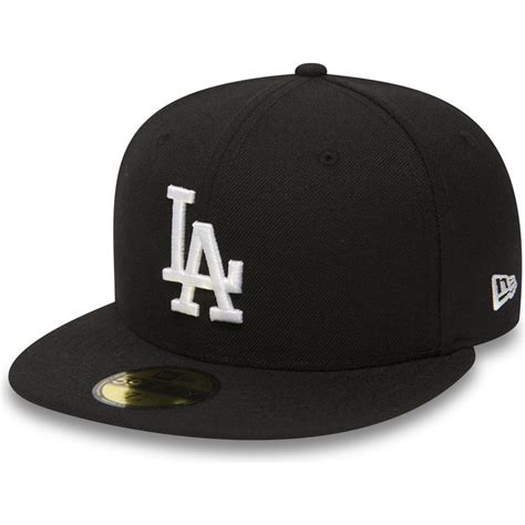 New Era Flat Brim 59FIFTY Essential Los Angeles Dodgers MLB Black Fitted Cap: Caphunters.com