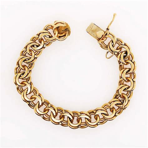 Heavy Gold Charm Bracelet, 14 Karat Large Gold Chain Bracelet For Sale ...