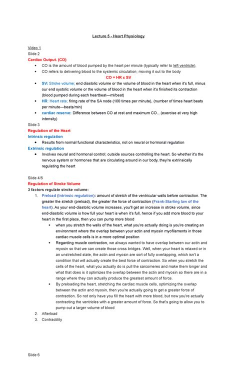 Lecture 5 - Heart Physiology Notes - Lecture 5 - Heart Physiology Video ...