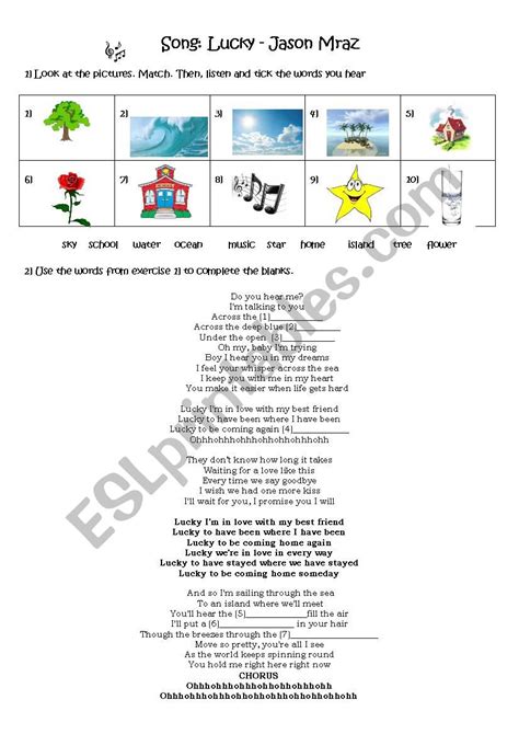 Lucky by Jason Mraz - ESL worksheet by letras86