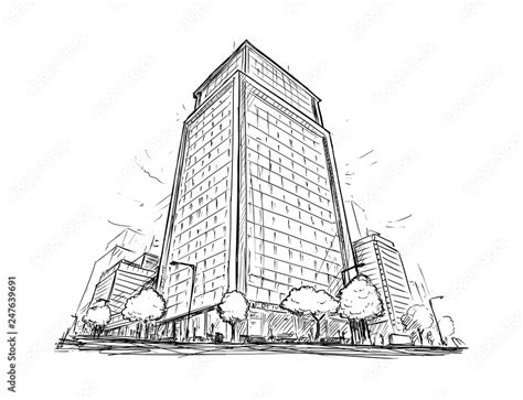 Cartoon architectural drawing sketch illustration of city street with ...