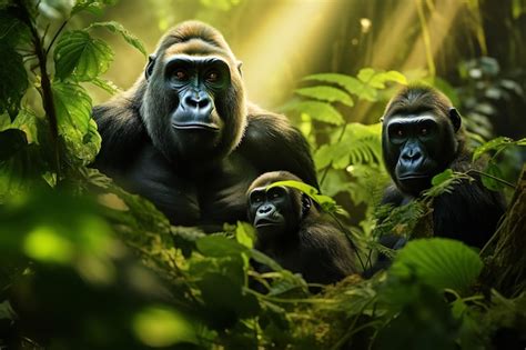 Premium AI Image | Gorilla Family in the Heart of African Rainforest