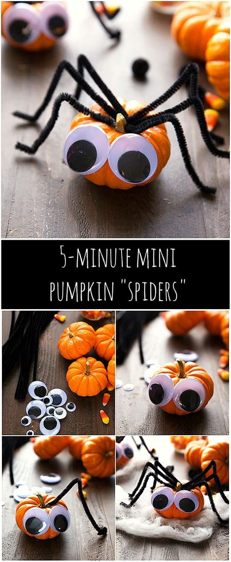 Super cheap and quick Halloween decoration - 5 minute mini pumpkin spiders | Quick halloween ...