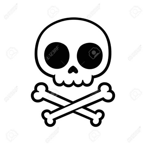 Cute stylized cartoon skull and crossbones doodle. Simple hand drawn Jolly Roger sign, isolated ...