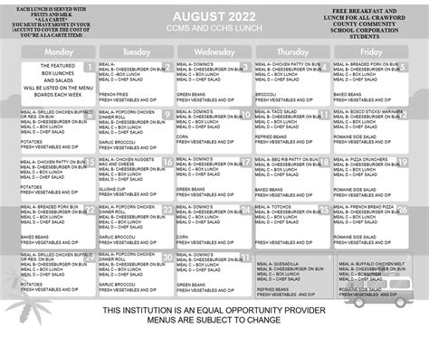 LUNCH MENU | Crawford County Middle School