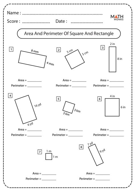 Area Of Squares And Rectangles Worksheets