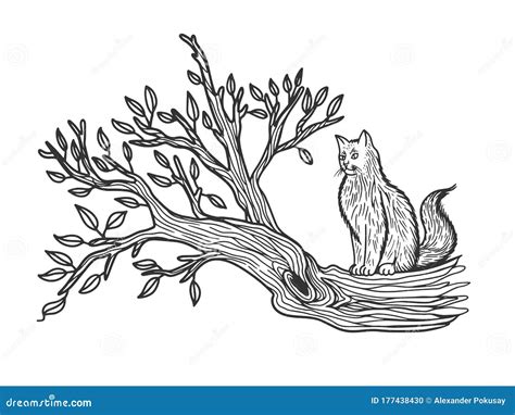 Cat Sits on a Tree Sketch Vector Illustration Stock Vector ...