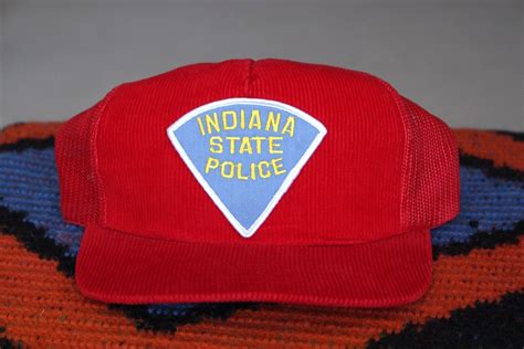 Indiana State Police vintage red corduroy trucker hat… - Gem