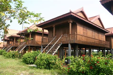 Traditional Cambodian Wooden Houses Stock Photo - Image of plants ...