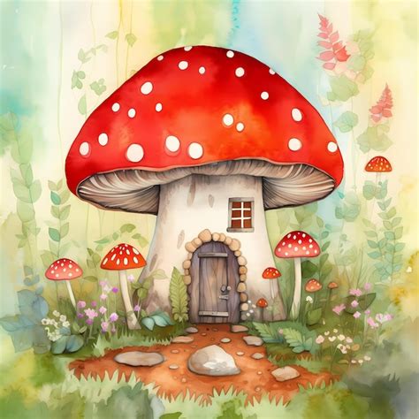 Premium Photo | Fairy Mushroom House Watercolor Painting