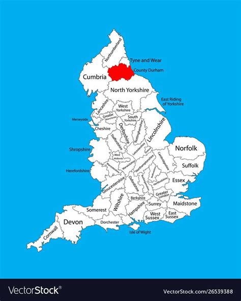 Durham county map. Map of County Durham in North East England, United ...